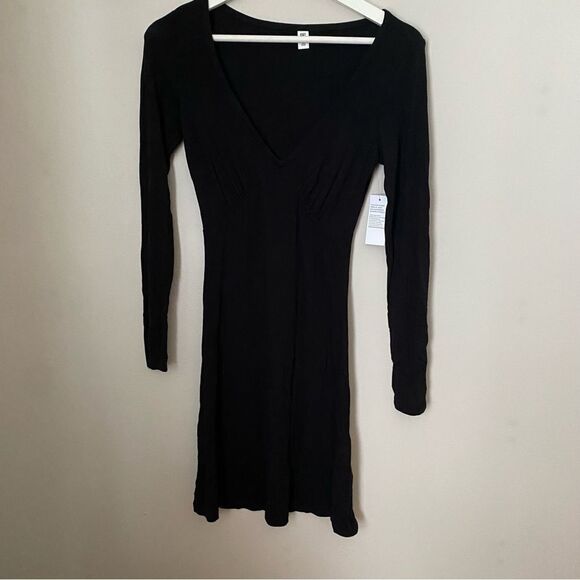 BP Dress Long Sleeve V-Neck Mini Black Solid Casual Neutral - Picture 2 of 9